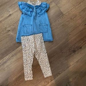 2 piece denim and leopard toddler girl set